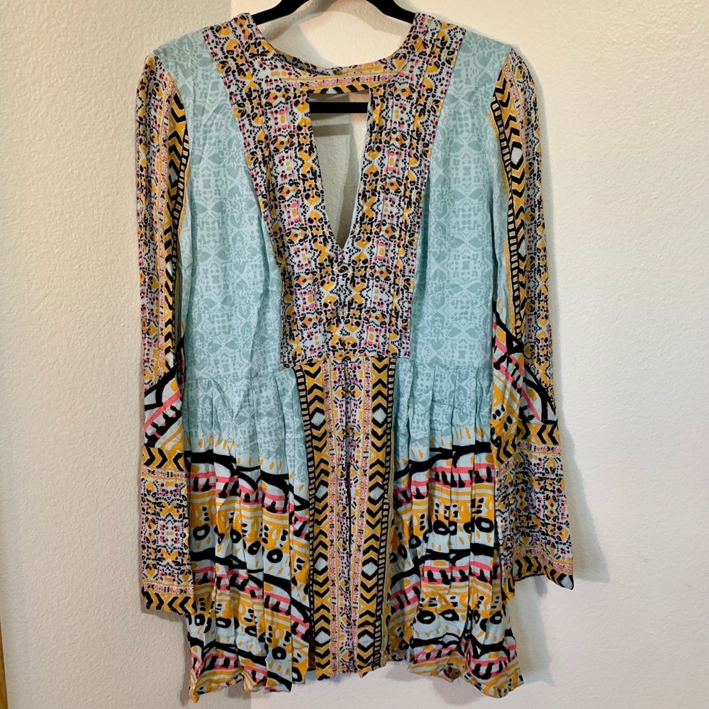 Free People printed pleat mini dress